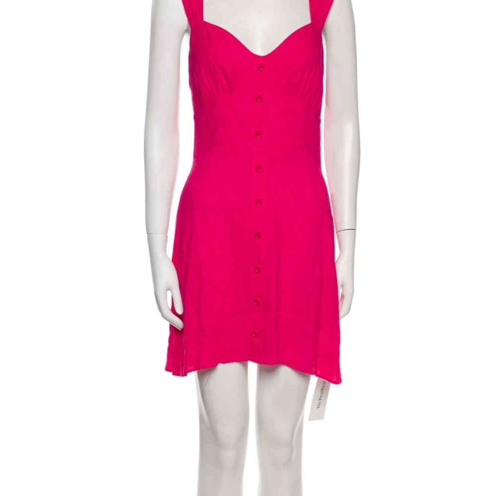 Reformation hot pink mini dress with tie back detail